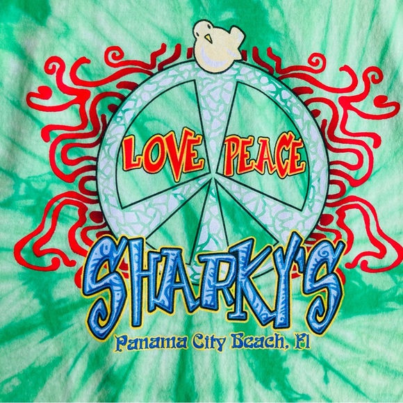 Hanes Sharky's Panama City green tie dye graphic short sleeve tee, Sz L - Picture 13 of 15